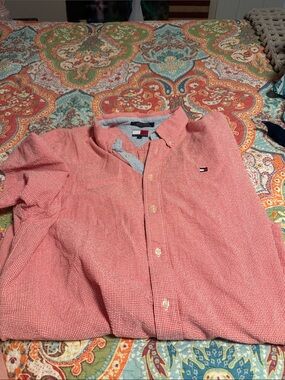 Tommy Hilfiger Men's Coral Red Mini-Check Button-Down Shirt